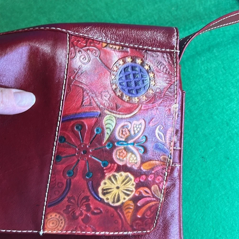 G&P CREACIONES RED FLORAL  CROSSBODY BAG & LAVISHY RED EMBROIDERED WALLET